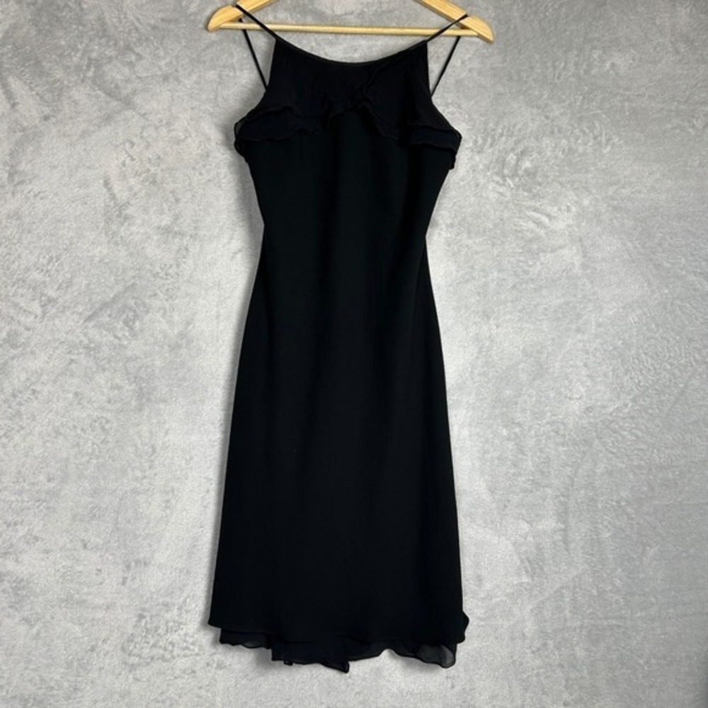 Vintage Jones New York Black Ruffle Neck‎ Spaghetti Strap Midi Dress Y2K